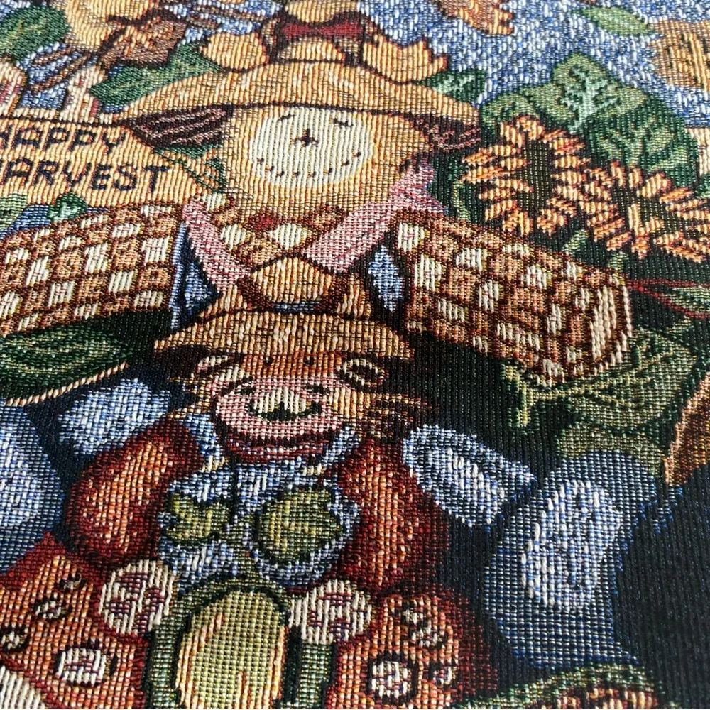 Happy Harvest table runner 70 " -73" vintage pumpkin scarecrow fall Thanksgiving - Picture 2 of 9